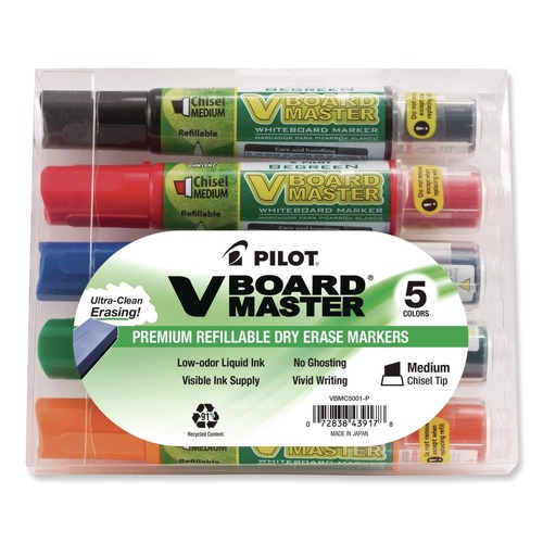 Pens | Pilot 43917 BeGreen V Board Master Medium Chisel Tip Dry Erase Marker - Assorted Colors (5/Pack) image number 0