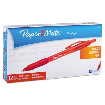 Paper Mate 89467 Bold 1.4 mm Profile Retractable Ballpoint Pen - Red Ink, Translucent Red Barrel (1-Dozen)