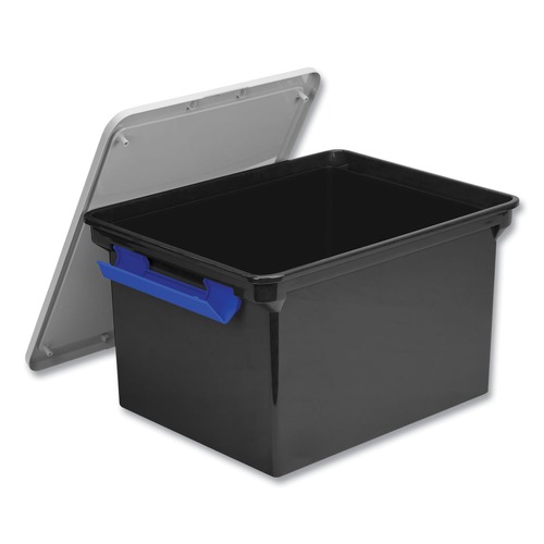 Boxes & Bins | Storex 61543U04C 13.9 in. x 18.3 in. x 10.6 in. Legal/Letter Tote with Locking Handles - Black/Silver/Blue (4/Carton) image number 0