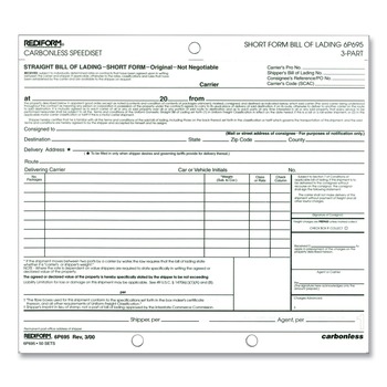 Rediform 6P695 7 in. x 8.5 in. Short Form Three-Part Carbonless Speediset Bill of Lading (50/Pack)