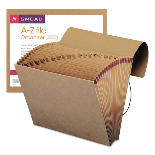File Folders | Smead 70121 Letter Size 1/21-Cut Tabs 21 Sections Elastic Cord Closure Indexed Expanding Kraft Files - Kraft image number 0
