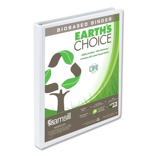 File Folders | Samsill 18917 3 Rings 0.5 in. Capacity 11 in. x 8.5 in. Earth's Choice Plant-Based Round Ring View Binder - White image number 0