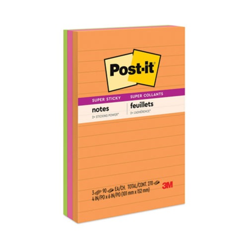 Just Launched | Post-it Notes Super Sticky 660-3SSUC 4 in. x 6 in. Note Ruled Pads - Energy Boost Collection (90-Sheets/Pad, 3-Pads/Pack) image number 0
