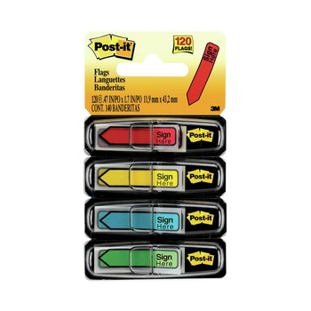 Post-it Flags 684-SH Arrow Message 0.5 in. Sign Here Page Flags with Dispensers - Assorted Primary (120/Pack)