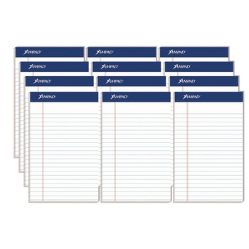 Ampad 20-304 (50) White 5 in. x 8 in. Sheets Narrow Rule Perforated Writing Pads (1-Dozen)