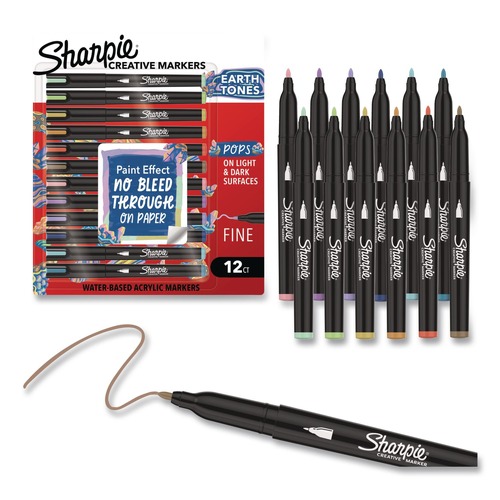 Washable Markers | Sharpie 2209901 Earth Tones Fine Bullet Tip Creative Markers - Assorted (12/Pack) image number 0