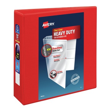 OFFICE AND OFFICE SUPPLIES | Avery 79325 11 in. x 8.5 in. DuraHinge Heavy-Duty View Binder with 3 Locking One Touch EZD Rings and 3 in. Capacity - Red (4/Carton)