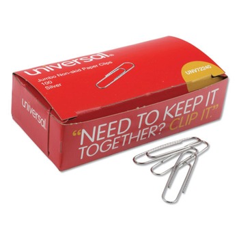 Universal A7072240 Nonskid Paper Clips - Jumbo, Silver (100/Box, 10 Boxes/Pack)