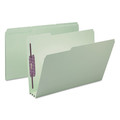 File Folders | Smead 19944 3 in. Expansion Recycled Pressboard 1/3-Cut Tab Fastener Folders with Two SafeSHIELD Fasteners - Legal Size/Gray-Green (25/Box) image number 1