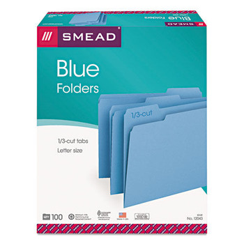 Smead 12043 0.75 in. Expansion 1/3-Cut Tabs Colored File Folders - Letter Size/Blue (100/Box)