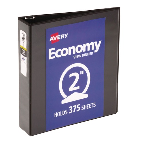 Back to School Sale | Avery 05730 3 Round Rings 2 in. Capacity 11 in. x 8.5 in. Economy View Binder - Black image number 0