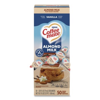 FOOD CONDIMENTS | Coffee-Mate 12461537 0.38 oz Mini Cups Plant-Based Almond Milk Non-Dairy Liquid Creamer Singles - Natural Vanilla (50/Box)
