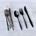 Cutlery | Boardwalk BWK3KITBLPP 3-Piece Mediumweight Plastic Fork/Knife/Spoon Polypropylene Cutlery Kit - Black (250/Carton) image number 2