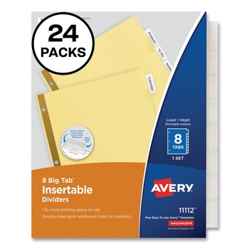 DIVIDERS AND TABS | Avery 11115 Big Tab 11 in. x 8.5 in. 8-Tab Double-Sided Gold Edge Reinforcing Insertable Dividers - Clear/Buff (24/Box)