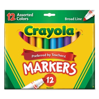 PERMANENT MARKERS | Crayola 587712 Broad Bullet Tip Non-Washable Marker - Assorted Classic Colors (12/Set)