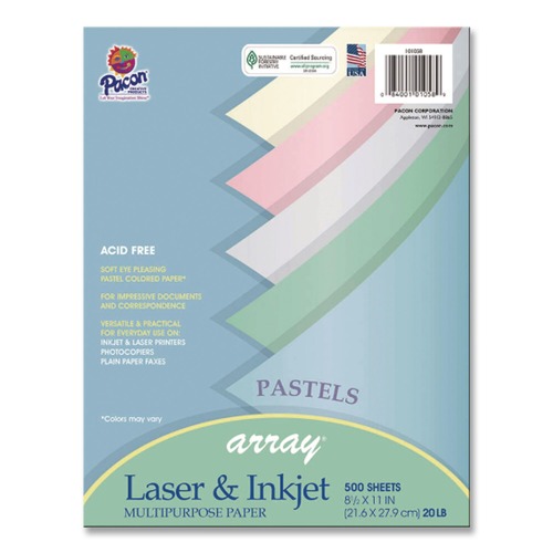 Cover & Cardstock | Pacon P101058 8.5 x 11 20 lb Bond Weight Array Colored Bond Paper - Assorted Pastel Colors (500-Sheets/Ream) image number 0