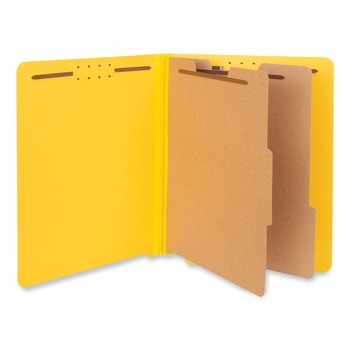 Universal UNV10319 2 Dividers 6 Fasteners Deluxe Six-Section Pressboard End Tab Classification Folders - Letter Size, Yellow (10/Box)