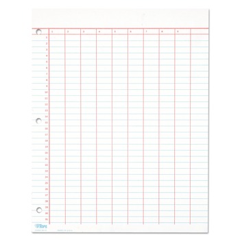 TOPS 3619 8.5 in. x 11 in. 10 Columns Data/Lab-Record Format Wide/Legal Rule Data Pad with Numbered Column Headings - White (50 Sheets/Pad)
