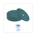 Cleaning & Janitorial Accessories | Boardwalk BWK4018GRE 18 in. Diameter Heavy-Duty Scrubbing Floor Pads - Green (5/Carton) image number 3