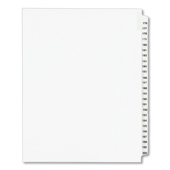Avery 01337 11 in. x 8.5 in. 25-Tab 176 to 200 Avery Style Preprinted Legal Exhibit Side Tab Index Dividers - White (1-Set)