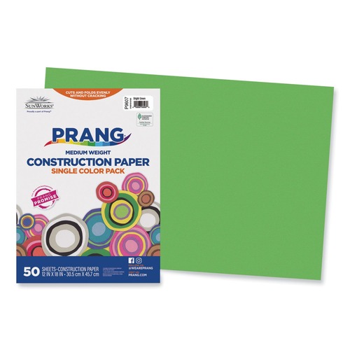 Cover & Cardstock | Prang P9607 12 in. x 18 in. 50 lb Text Weight SunWorks Construction Paper - Bright Green (50/Pack) image number 0