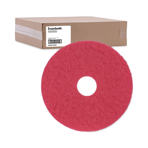 Cleaning & Janitorial Accessories | Boardwalk BWK4015RED 15 in. Diameter Buffing Floor Pads - Red (5/Carton) image number 0