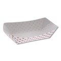 Food Trays, Containers, and Lids | Pactiv Corp. D3T 7.75 in. x 5.1 in. x 2.1 in. 3 lbs. Paperboard Food Tray - Red/White (500/Carton) image number 0