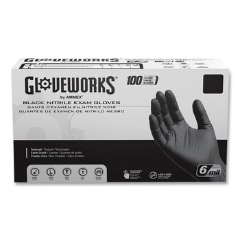 Ammex GWBEN46100 6 mil Powder-Free Nitrile Exam Gloves - Large, Black (1000/Carton)