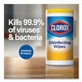 Hand Wipes | Clorox 30112 7 in. x 8 in. 1-Ply Disinfecting Wipes - Fresh Scent/Citrus Blend, White (35/Canister, 3 Canisters/Pack) image number 8