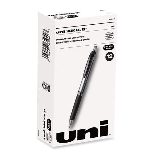 Pens | uni-ball 65940 Signo 0.7 mm Retractable Gel Pen - Black Ink/Silver/Black Barrel/Medium (1-Dozen) image number 0