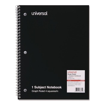 Universal UNV66630 10.5 in. x 8 in. 1-Subject Quadrille Rule Wirebound Notebook - Black Cover