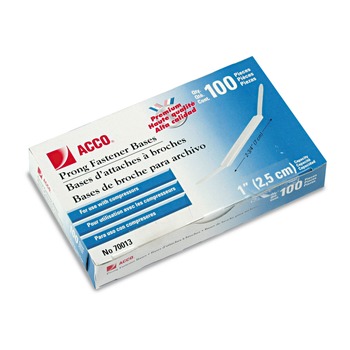 PAPER CLIPS AND FASTENERS | ACCO A7070013J 1 in. Capacity 2.75 in. Center to Center Premium Two-Prong Fastener Bases - Silver (100/Box)