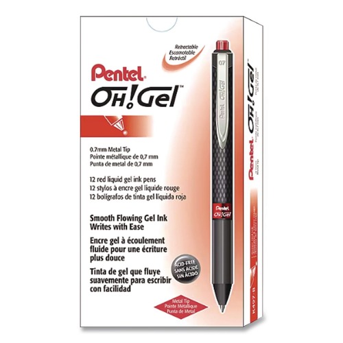 Pens | Pentel K497-B 0.7 mm Oh Medium Retractable Gel Pen - Red Ink/Black Barrel (1-Dozen) image number 0