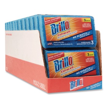 Brillo 21034 Estracell 4.5 in. x 2.75 in. No-Scratch Kitchen Sponges - Blue (8/Carton)
