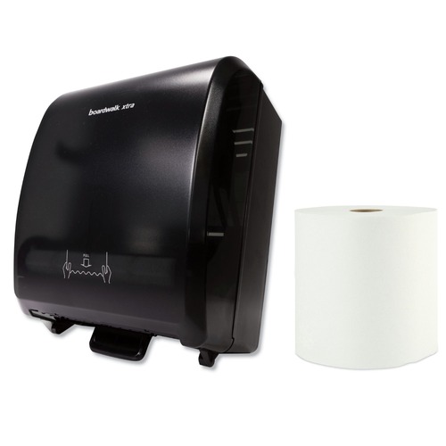 Paper Towel Holders | Boardwalk 29GREEN35XTRA-BNDL 12.31 in. x 9.31 in. x 15.94 in. Xtra Mechanical Hands-Free Towel Dispenser with 1-Ply 8 in. x 800 ft. Xtra Roll Towels Bundle (6 Rolls/Carton) image number 0