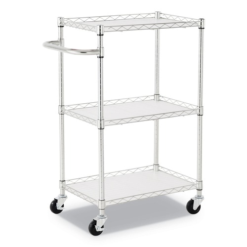 Cleaning Carts | Alera ALESW322416SR 24 in. x 16 in. x 39 in. 450 lbs. Capacity 3-Shelf Wire Cart with Liners - Silver image number 0