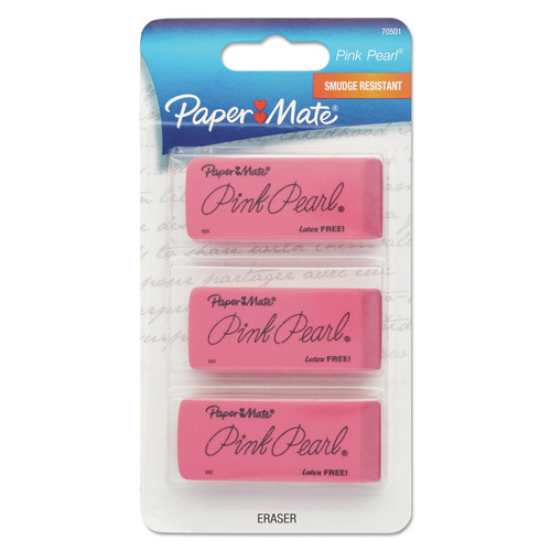 Pens | Paper Mate 70501 Pink Pearl Rectangular Block Eraser For Pencil Marks - Large, Pink (3/Pack) image number 0