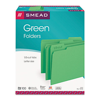Smead 12143 0.75 in. Expansion 1/3-Cut Tabs Colored File Folders - Letter Size/Green (100/Box)