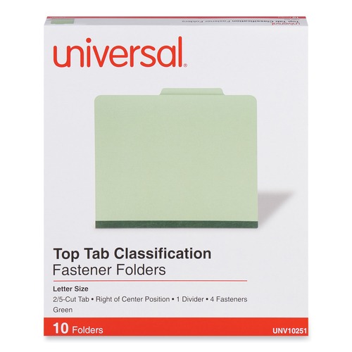 File Folders | Universal UNV10251 4-Section Pressboard Classification Folder - Letter, Green (10/Box) image number 0