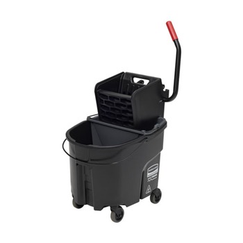 Rubbermaid Commercial 1863896 35 qt. WaveBrake 2.0 Side-Press Plastic Bucket/Wringer Combos - Black