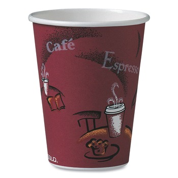 JUST LAUNCHED | SOLO 412SIN-0041 12 oz. Paper Bistro Design Hot Drink Cups - Maroon (1000/Carton)