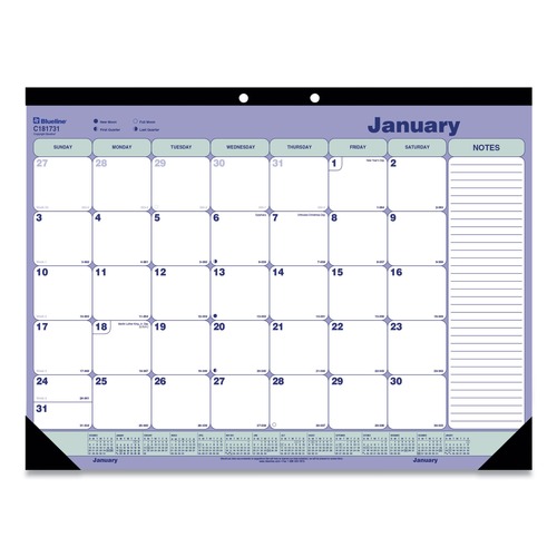 Notebooks & Pads | Blueline C181731 12-Month (Jan to Dec): 2026 21.25 in. x 16 in. Monthly Desk Pad Calendar - White/Blue/Green Sheets, Black Binding/Corners image number 0