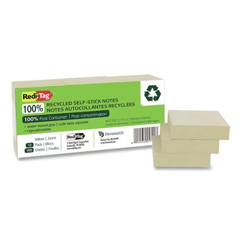 PAPER AND PRINTABLES | Redi-Tag B25700 1.5 in. x 2 in. 100% Recycled Self-Stick Notes - Yellow (12/Pack)