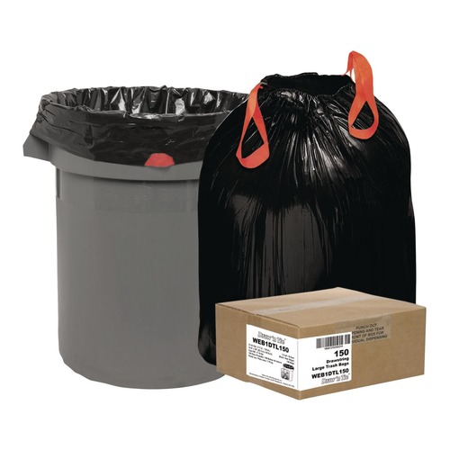 Trash Bags | Draw 'n Tie 1518607 Drawstring 33 Gallon 1.2 mil 33.5 in. x 38 in. Heavy-Duty Trash Bags - Black (150/Box) image number 0