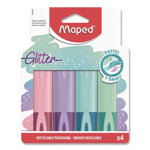 Highlighters | Maped Helix 742046 Fluo Peps Pastel Glitter Chisel Tip Highlighter - Assorted Ink/Assorted Barrel (4/Pack) image number 0