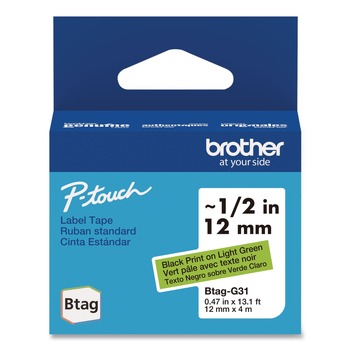 Brother P-Touch BTAGG31 0.47 in. x 13.1 ft. Genuine P-Touch BTAG Label Tapes - Black on Light Green