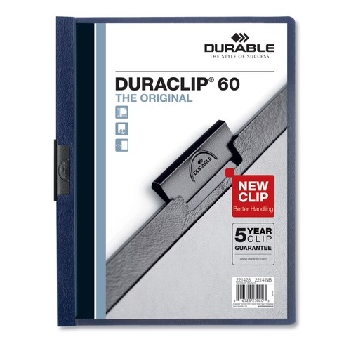 Report Covers & Pocket Folders | Durable 221428 Holds 60 Pages Letter Vinyl Duraclip Report Cover with Clip  - Clear/Navy (25/Box) image number 0