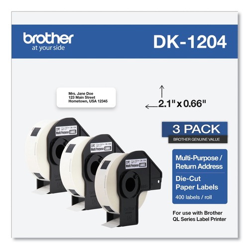 Labels | Brother DK12043PK 0.66 in. x 3.4 in. Die-Cut Multipurpose Labels - White (3-Rolls/Pack) image number 0