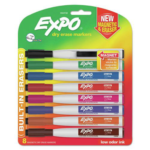 Washable Markers | EXPO 1944748 Fine Bullet Tip Magnetic Dry Erase Marker - Assorted Colors (8/Pack) image number 0