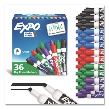 EXPO 1921061A Broad Chisel Tip Low-Odor Dry-Erase Marker Value Pack - Assorted Colors (36/Box)